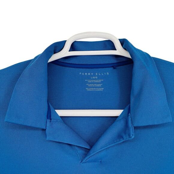 PERRY ELLIS Polo Shirt Men's Large Blue Short Sleeve Wicking - Picture 2 of 5